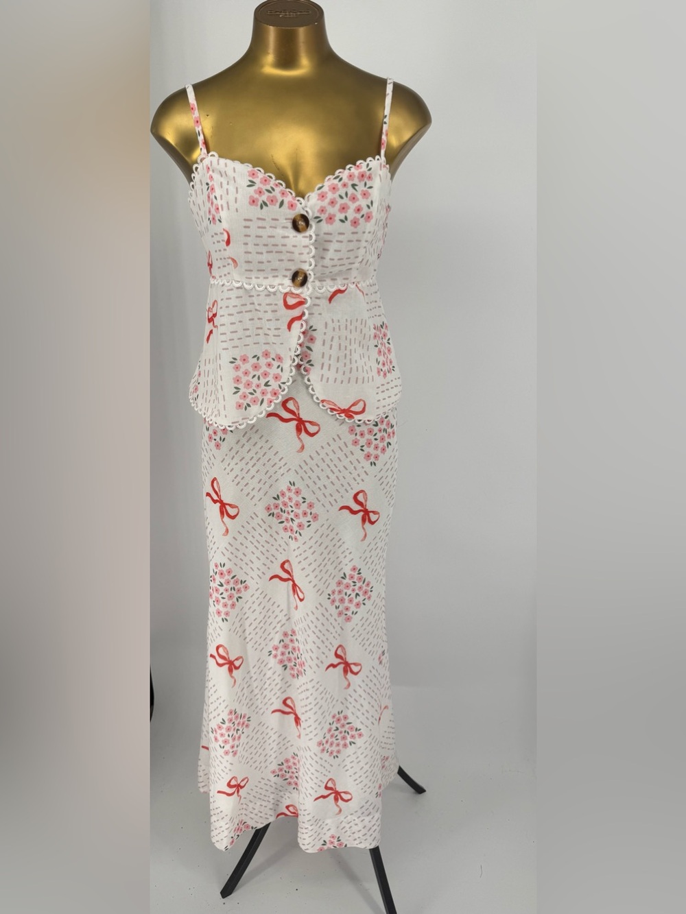 Billy J White Pink & Red Bow Maxi Skirt and matching Top Size 8